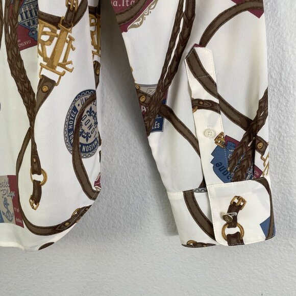 Lauren Ralph Lauren Womens Large Classic Fit Belting print Crepe Shirt Blouse - Picture 11 of 14